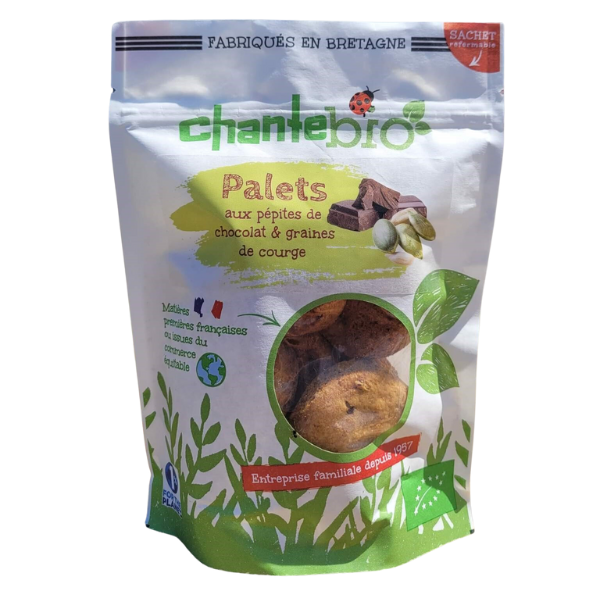 Chante Bio -- Palets pur beurre pépites chocolat et graines de courge bio - 120 g