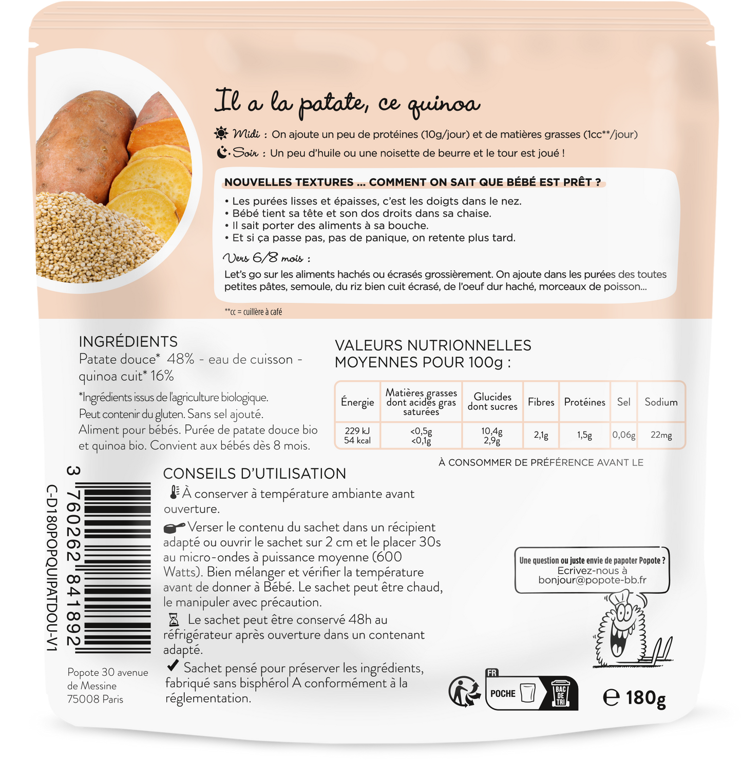 Popote -- Les moulinés patate douce quinoa - 180 g