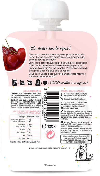 Popote -- Gourde compote cerise bio - 120 g