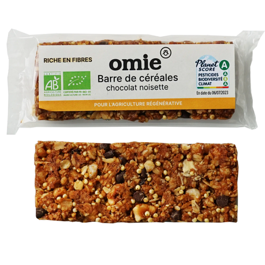 Omie -- Barre de céréales chocolat noisette bio (avoine, millet français) - 25 g